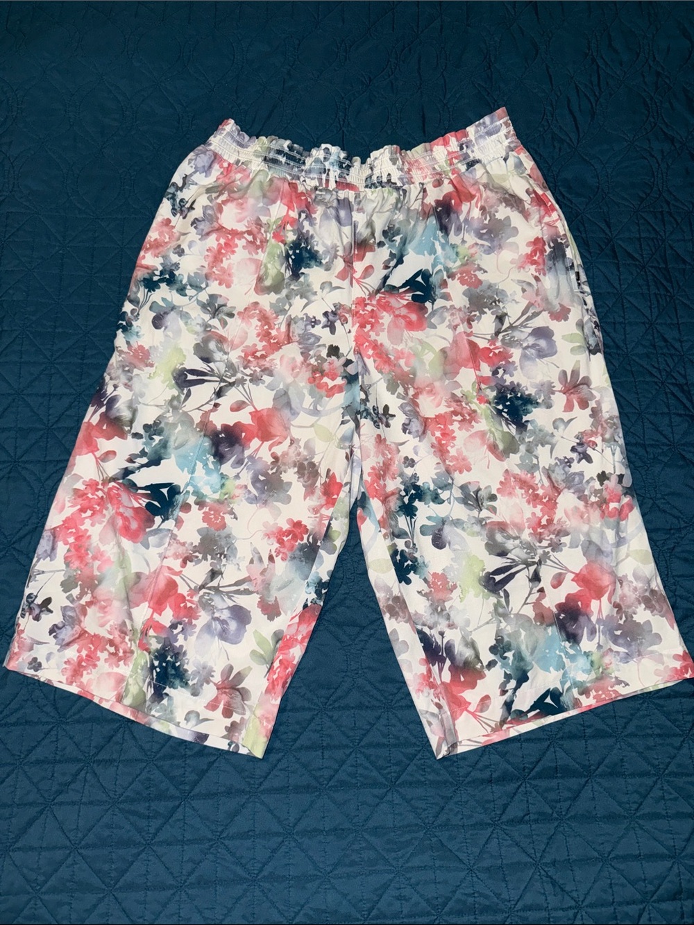 Athleta Floral Watercolor Print Bermuda Shorts